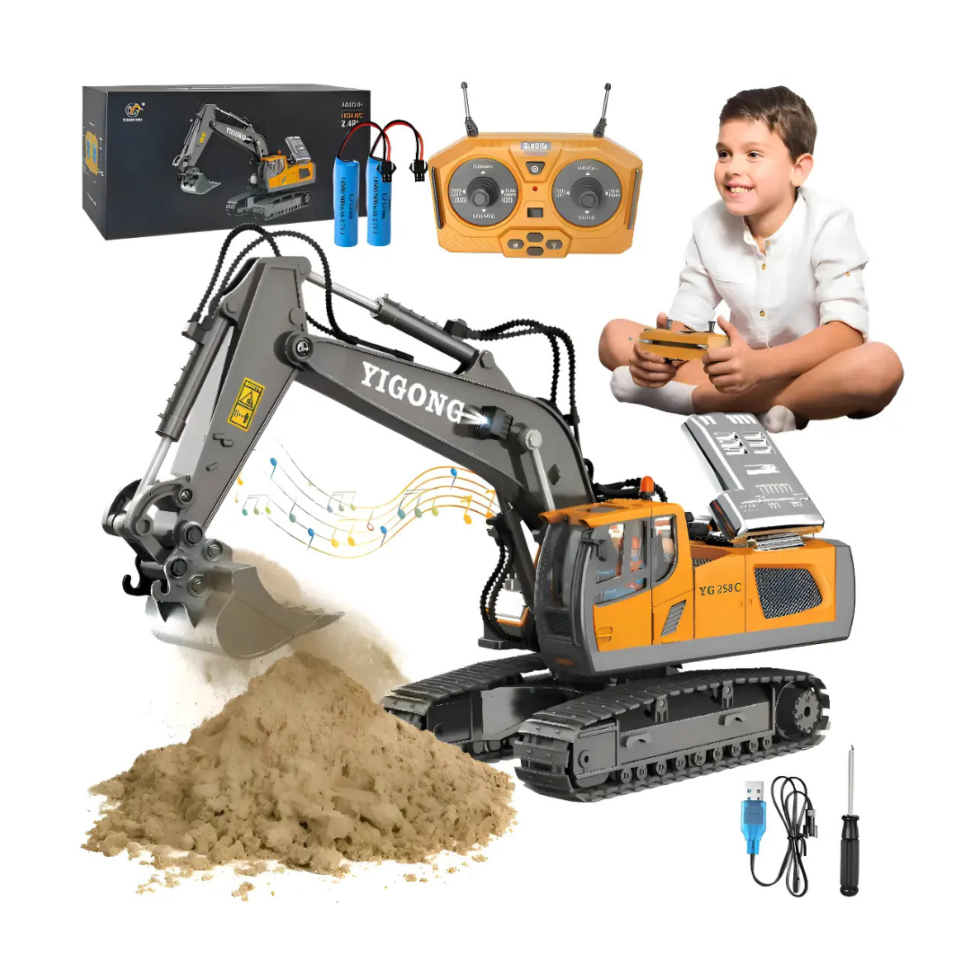 EXCAVADORA A CONTROL REMOTO 11 CANALES DE ALEACIÓN PARA NIÑOS