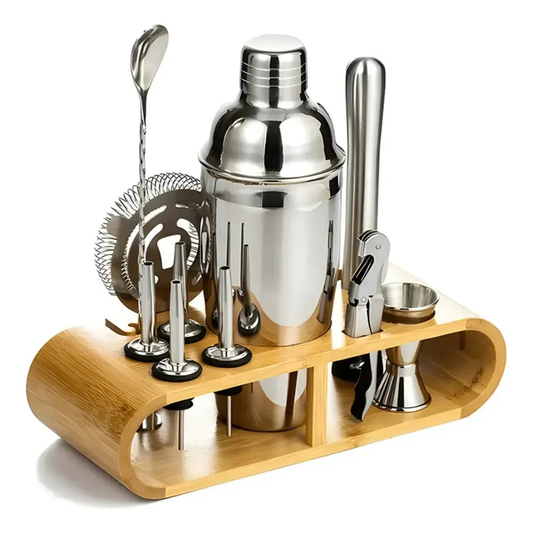 KIT DE COCTELERÍA PROFESIONAL 12 PIEZAS DE ACERO INOXIDABLE CON SHAKER 750 ML