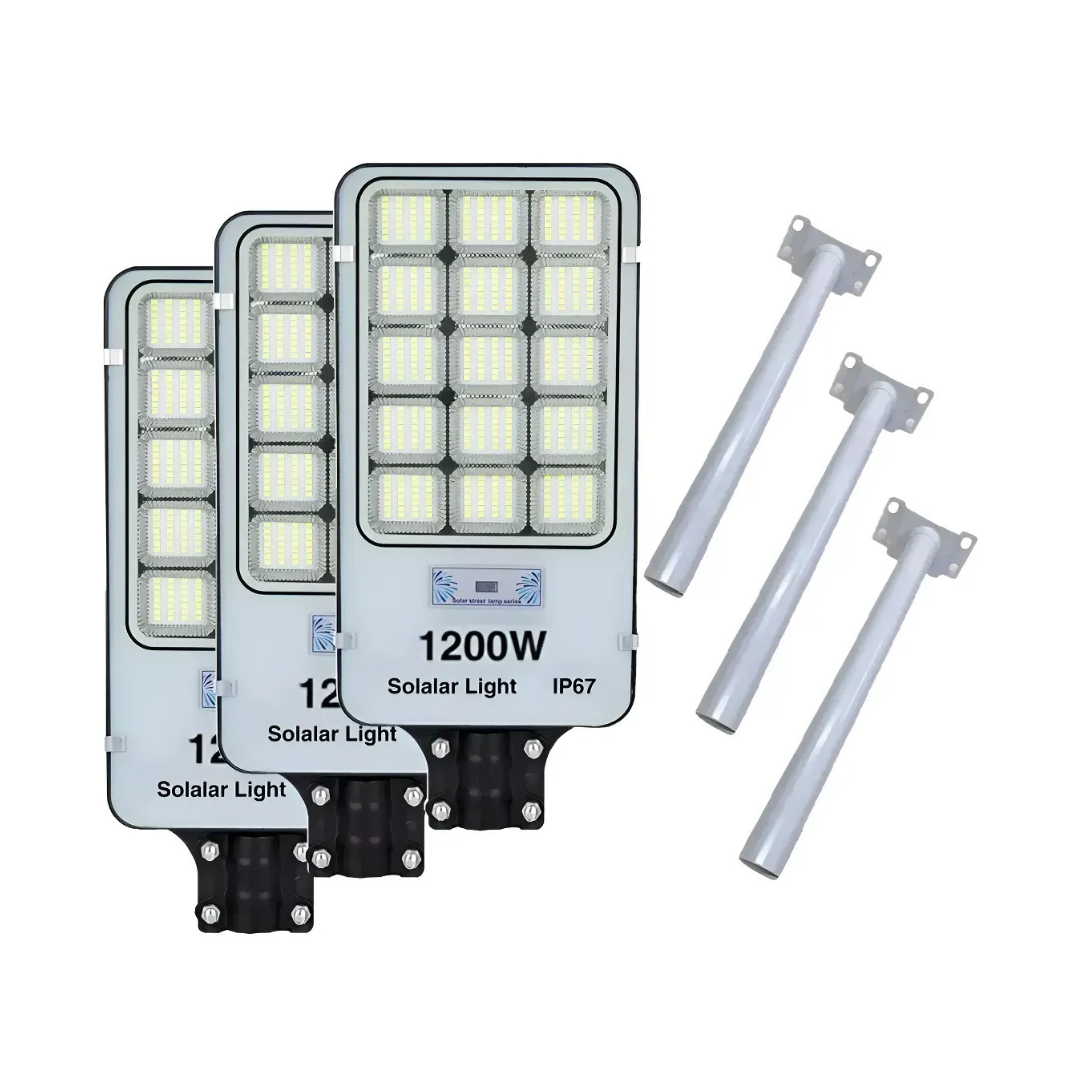 PACK X3 FOCOS SOLARES LED 1200W ALTA POTENCIA EXTERIOR LUZ BLANCA FRÍA