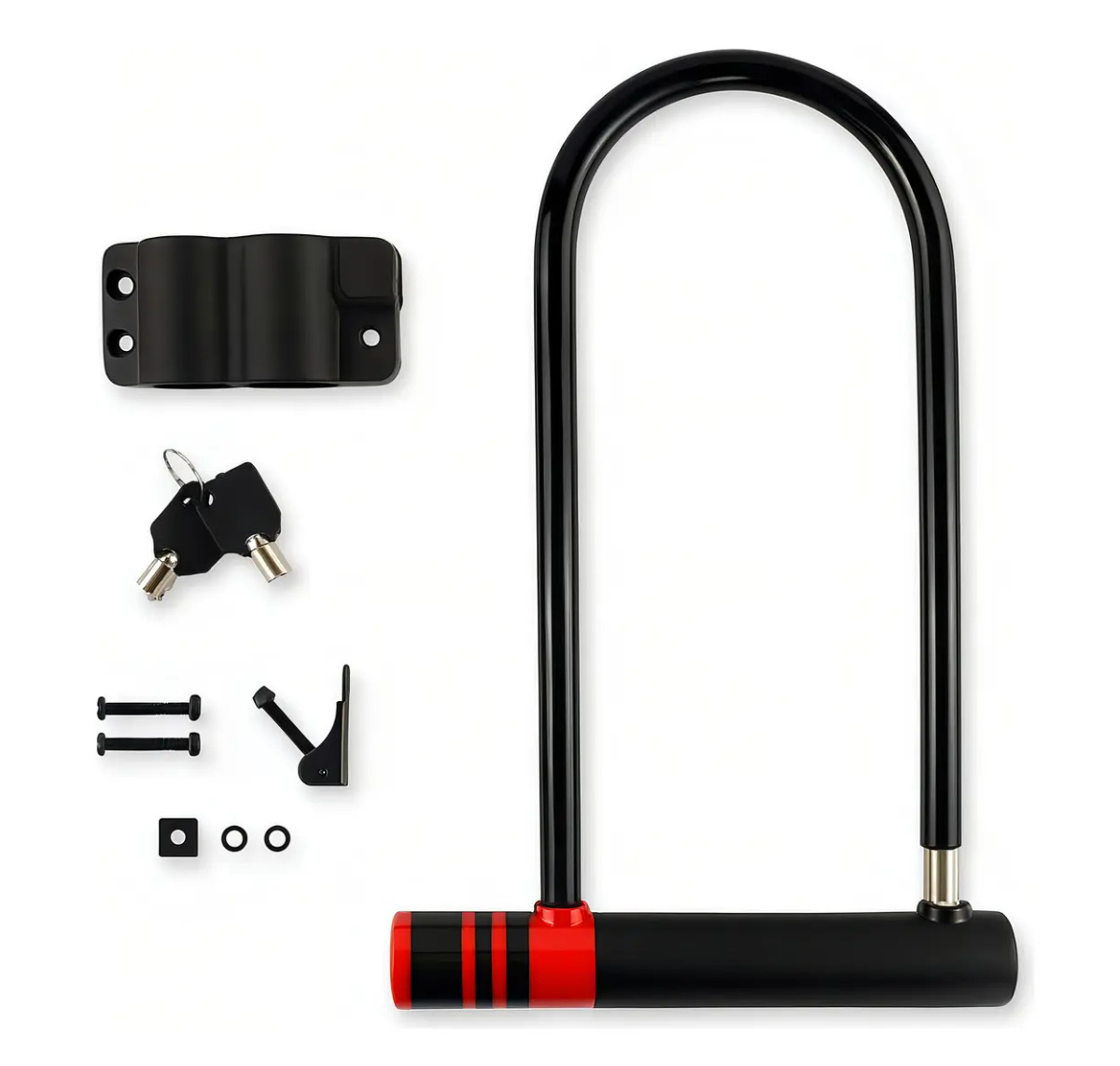CANDADO PARA BICICLETA U-LOCK ANTIRROBO DE ACERO REFORZADO- ROJO