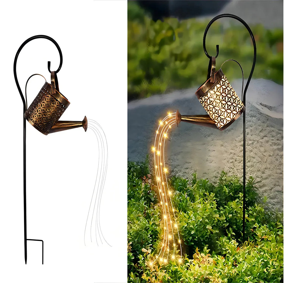 REGADERA SOLAR LED DECORATIVA PARA JARDÍN - IMPERMEABLE COLOR DORADO