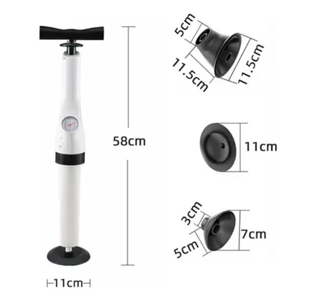 DESTAPADOR CON MANÓMETRO PARA BAÑO Y COCINA - SOPAPO CON 3 SUCCIONADORES