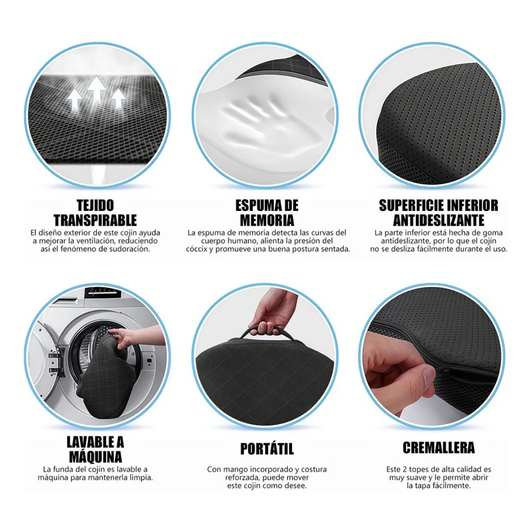 COJÍN COXIS ORTOPÉDICO PREMIUM ERGONÓMICO CON MEMORY FOAM