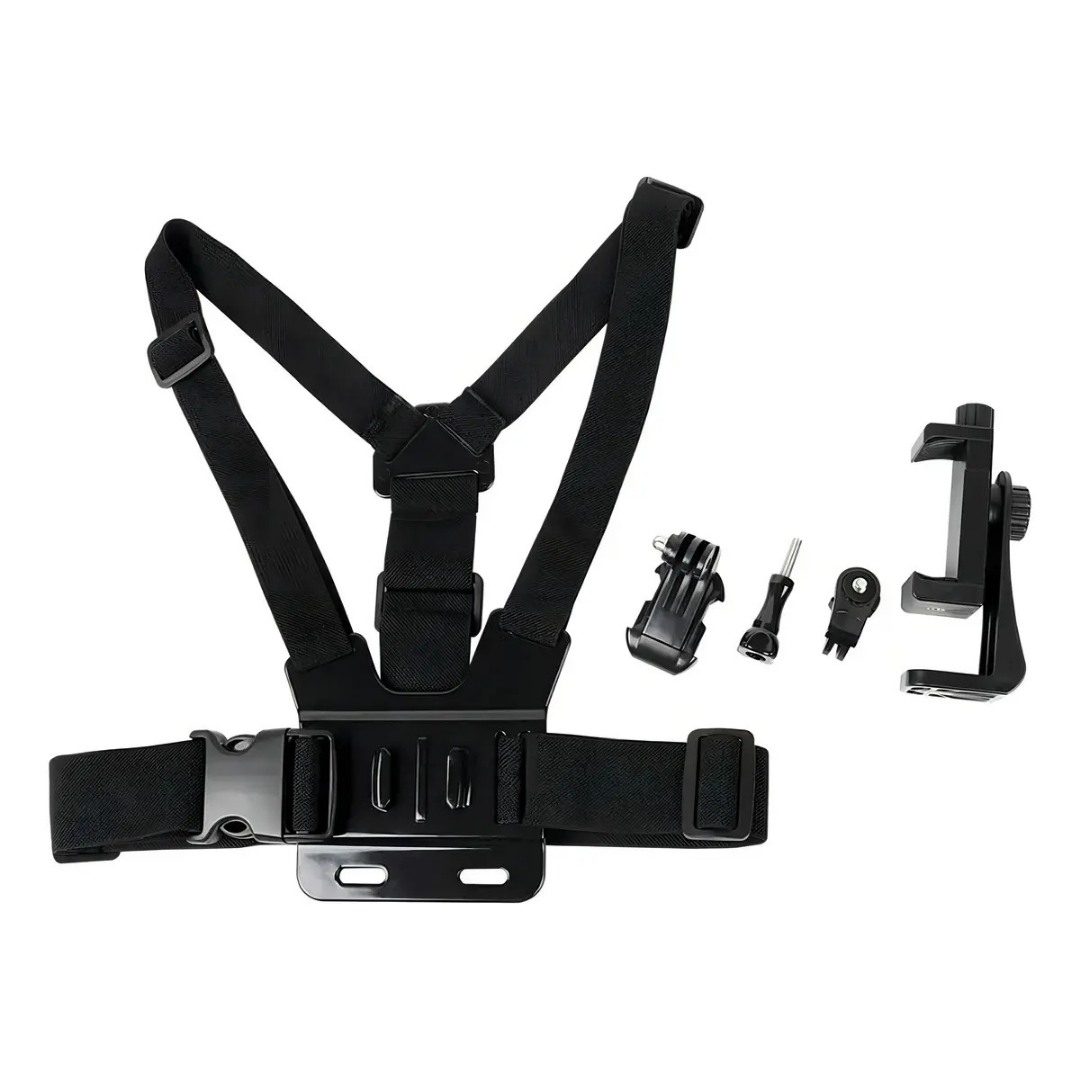 SOPORTE PORTA CELULAR AJUSTABLE CON CORREA DE PECHO - NEGRO
