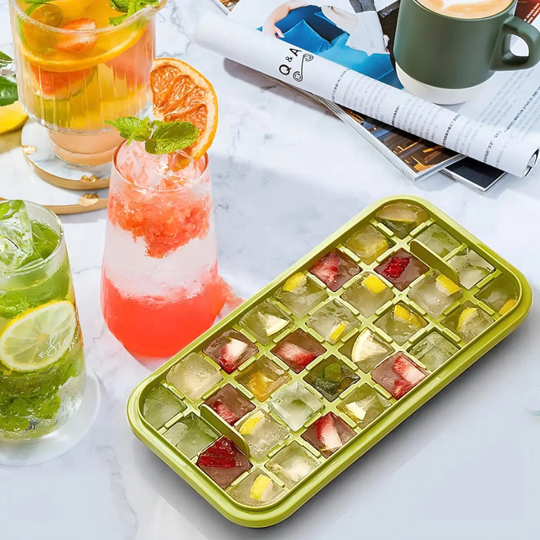 PACK DE CUBETERAS PARA HIELO CON TAPA Y CUCHARA -VERDE