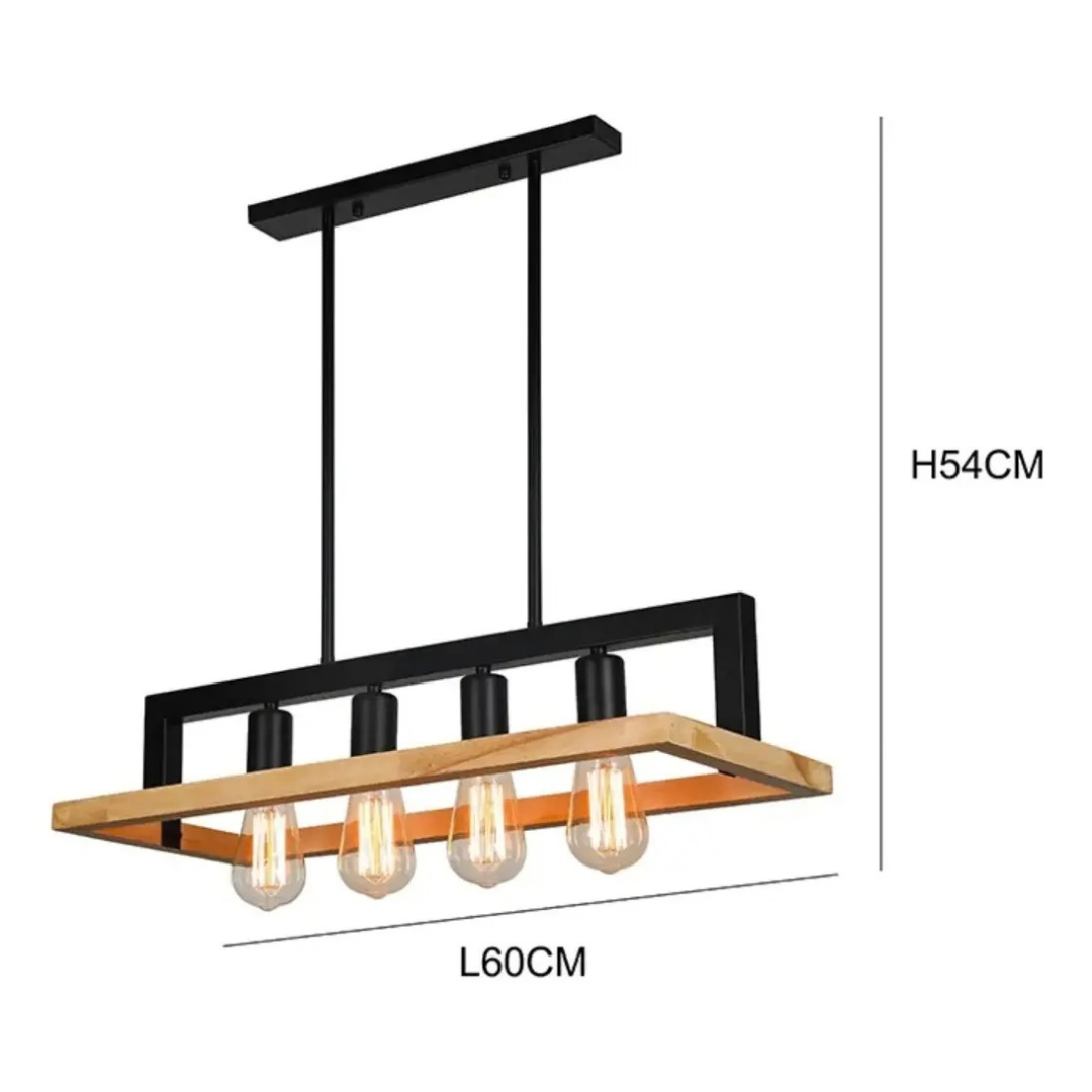 LÁMPARA COLGANTE MODERNA LED PARA TECHO 4 POCOS MARRÓN METAL Y MADERA