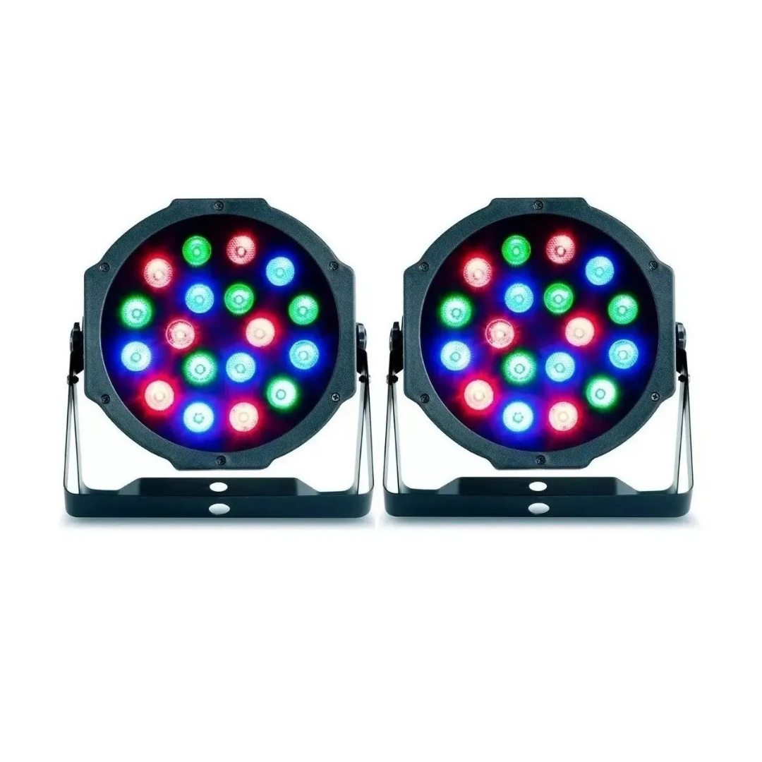 PACK X2 FOCOS LED RGB 18 LUCES DMX PARA FIESTA DISCO ESCENARIO DJ