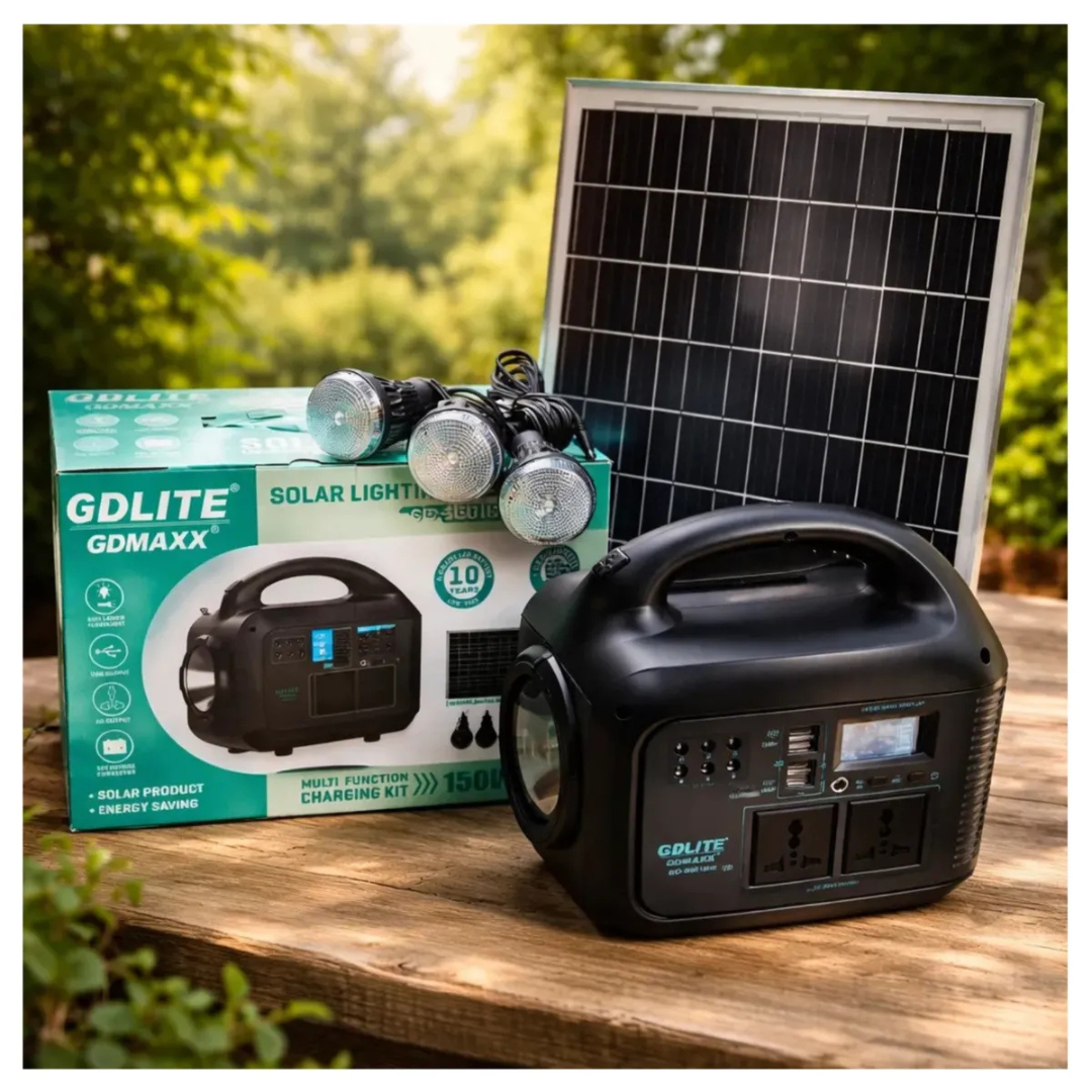 KIT GENERADOR SOLAR PORTÁTIL CON LINTERNA LED Y 3 BOMBILLAS