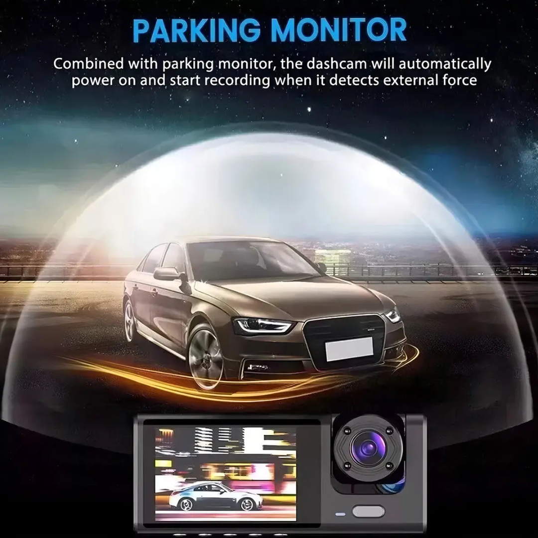 CÁMARA PARA AUTO HD 1080P VISIÓN NOCTURNA DASHCAM TRIPLE CÁMARA