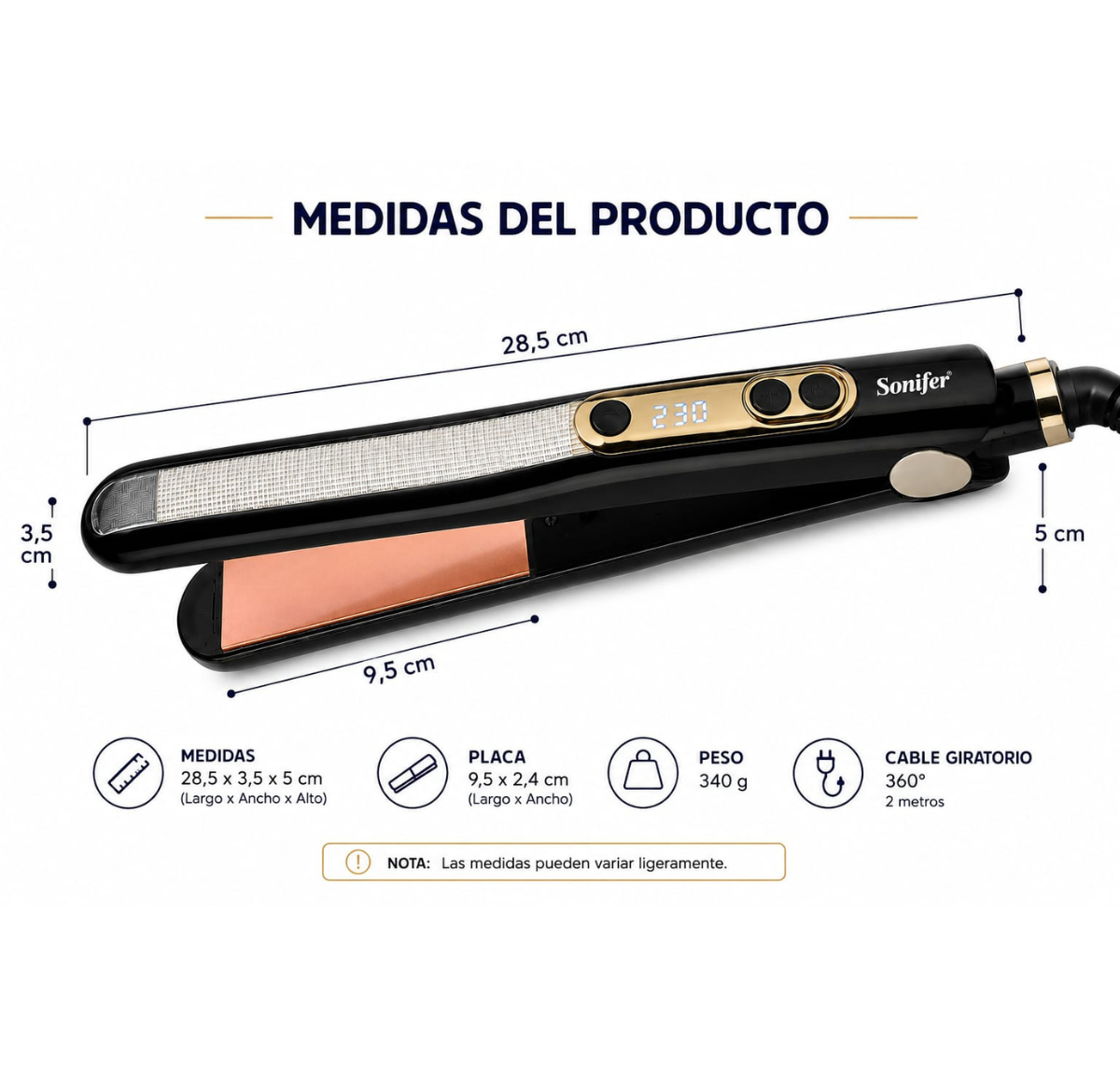 PLANCHA DE CABELLO SONIFER SF-9576 CERÁMICA CON PANTALLA LED