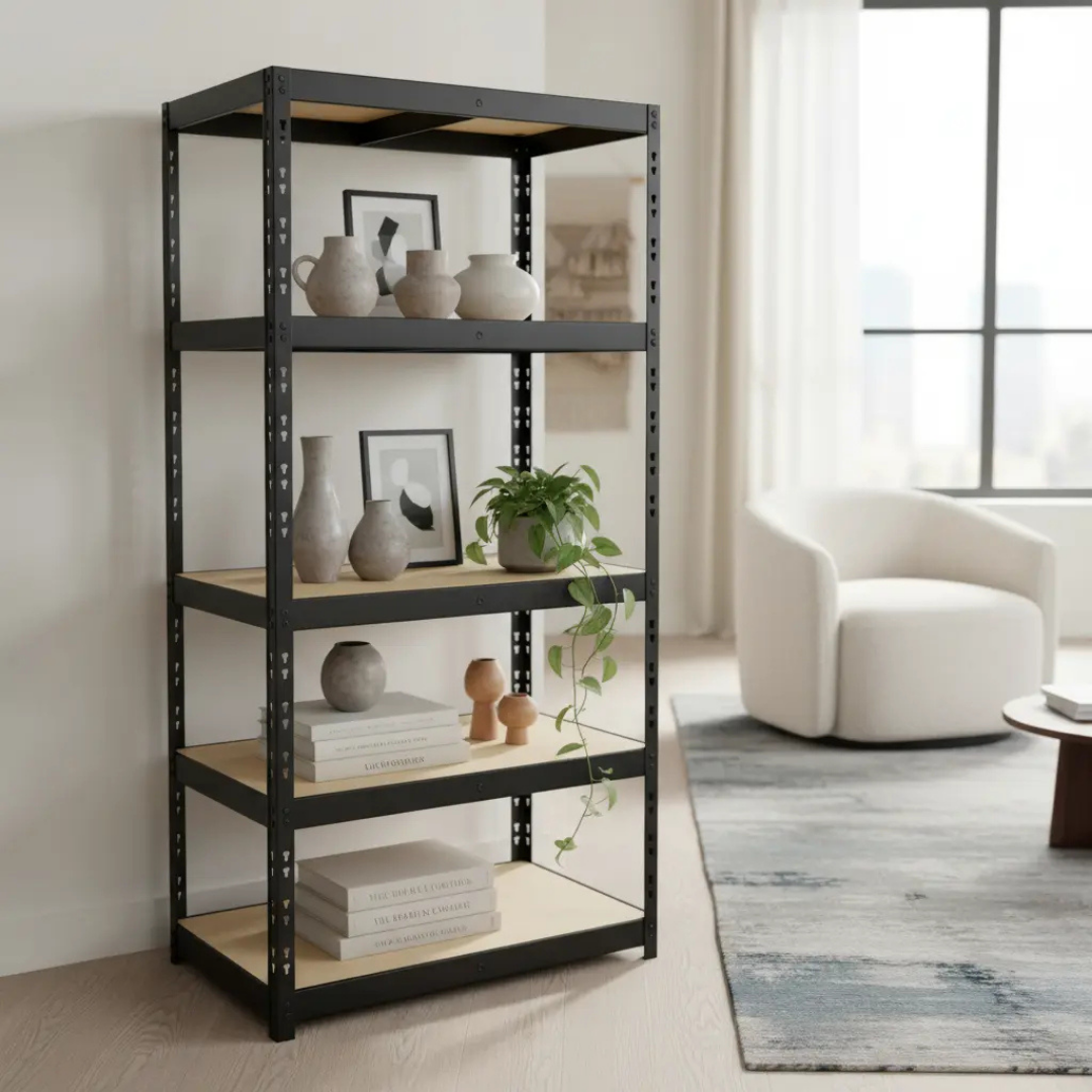 ESTANTE METÁLICO VERTICAL ACERO GALVANIZADO 5 REPISAS NEGRO 180X90X40CM