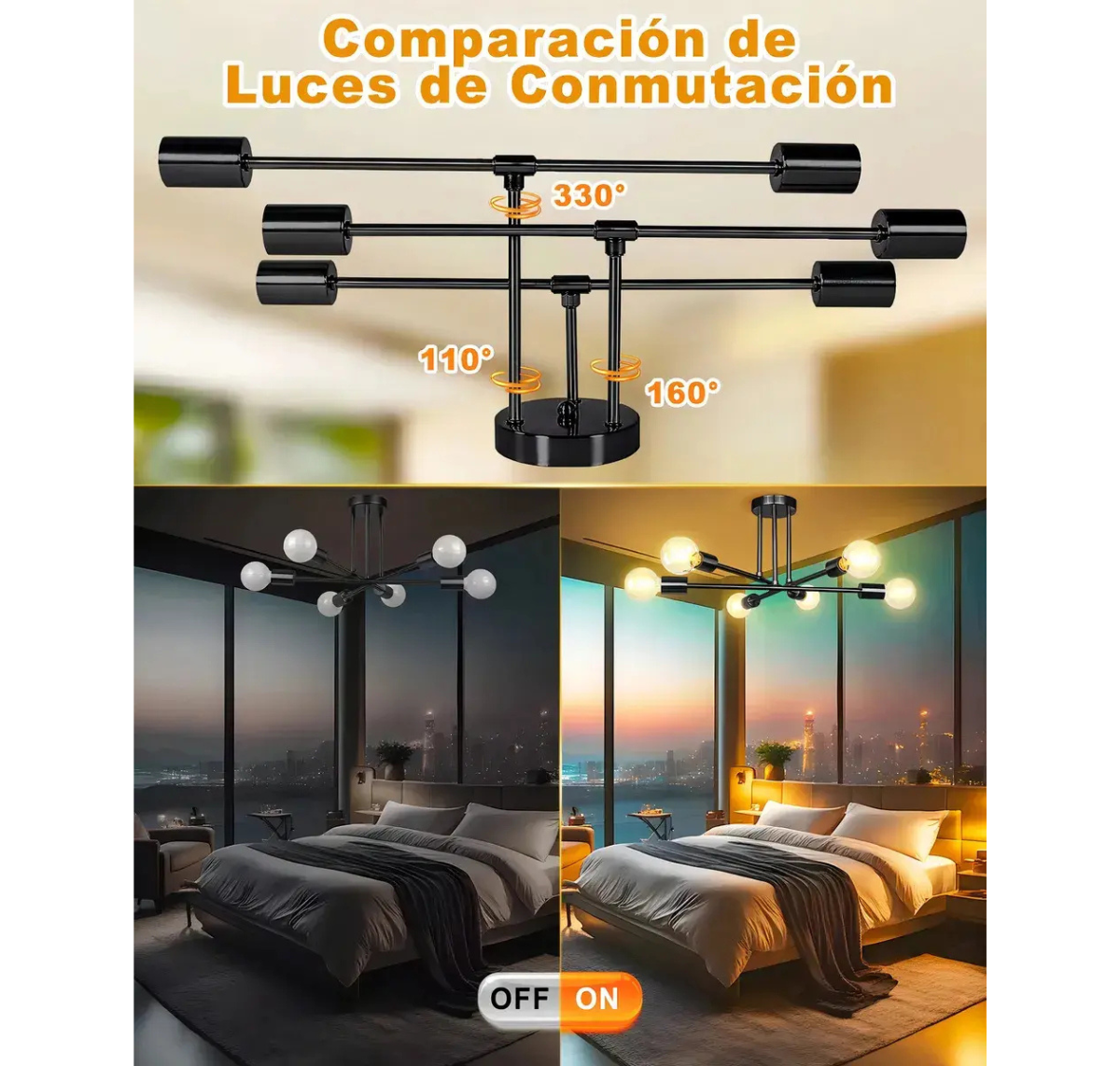 LÁMPARA DE TECHO MODERNA 6 LUCES E27 COLGANTE ESTILO INDUSTRIAL