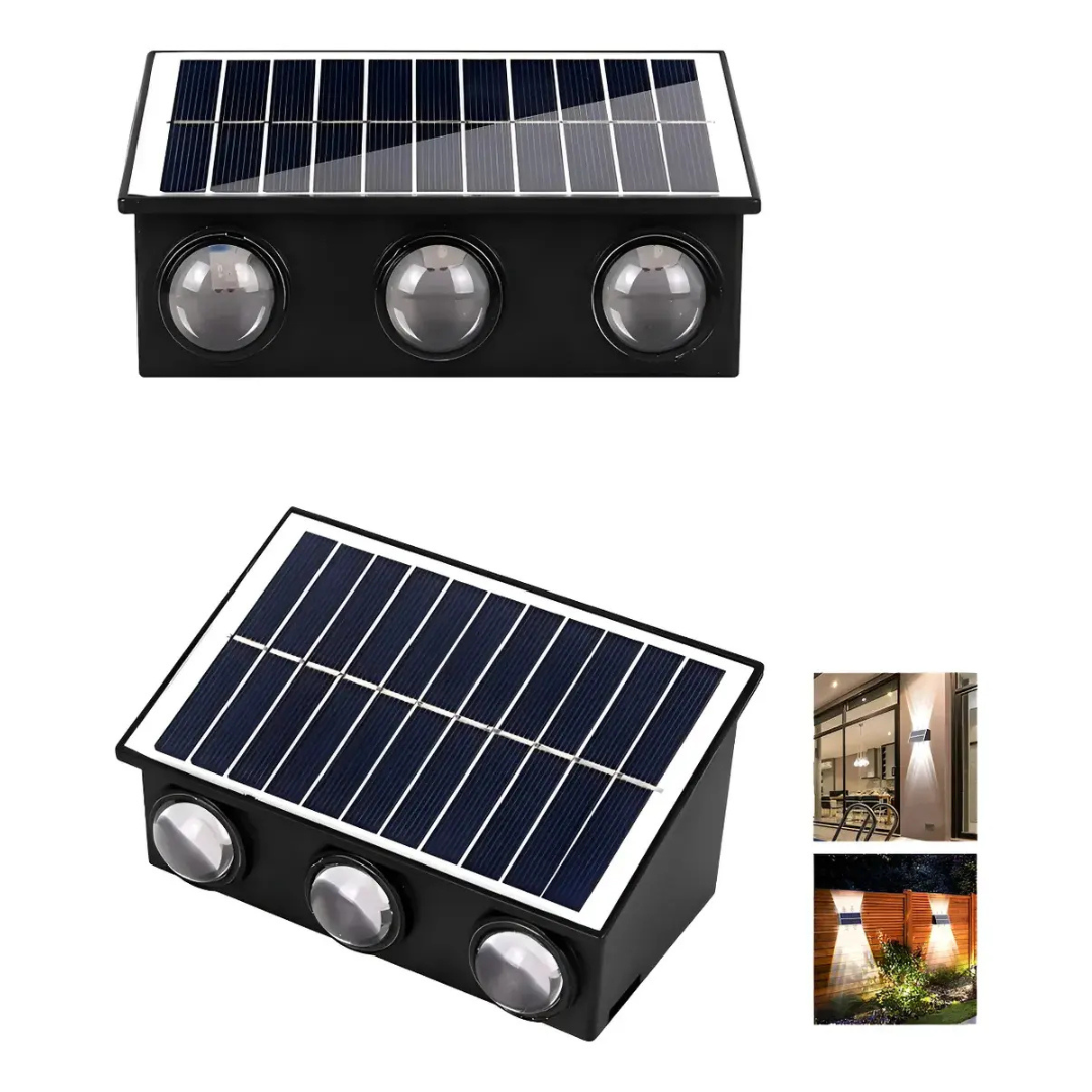 PACK DE 2 AMPLIQUES SOLARES 6 LED IMPERMEABLES PARA EXTERIOR