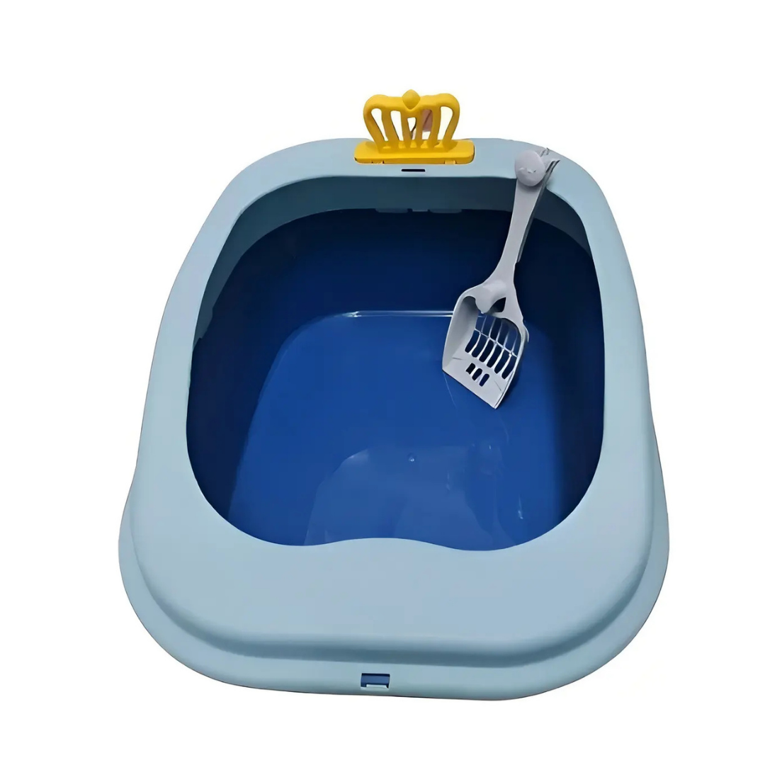 ARENERO PARA GATOS ABIERTO DE PLÁSTICO AZUL CON PALA