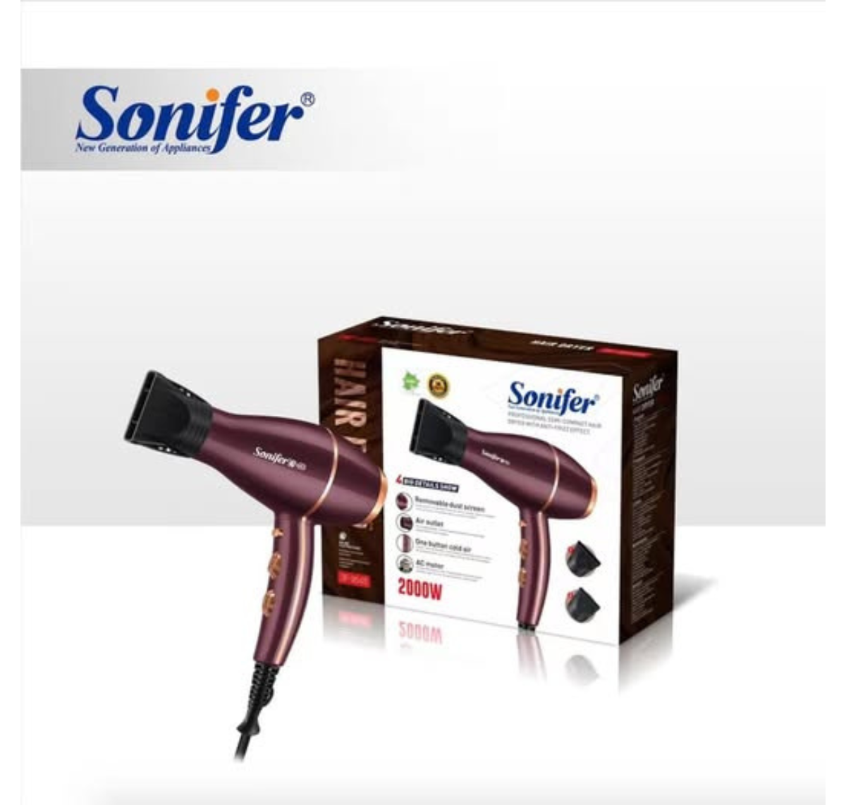 SECADOR DE CABELLO PROFESIONAL SONIFER 2000W