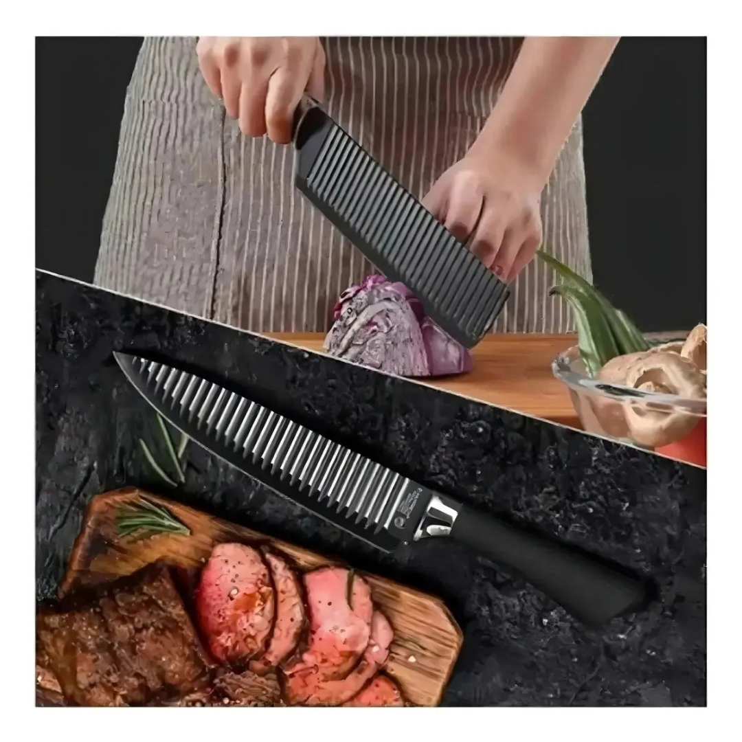 SET DE 6 CUCHILLOS DE COCINA WITMU PRO ACERO INOXIDABLE NEGRO