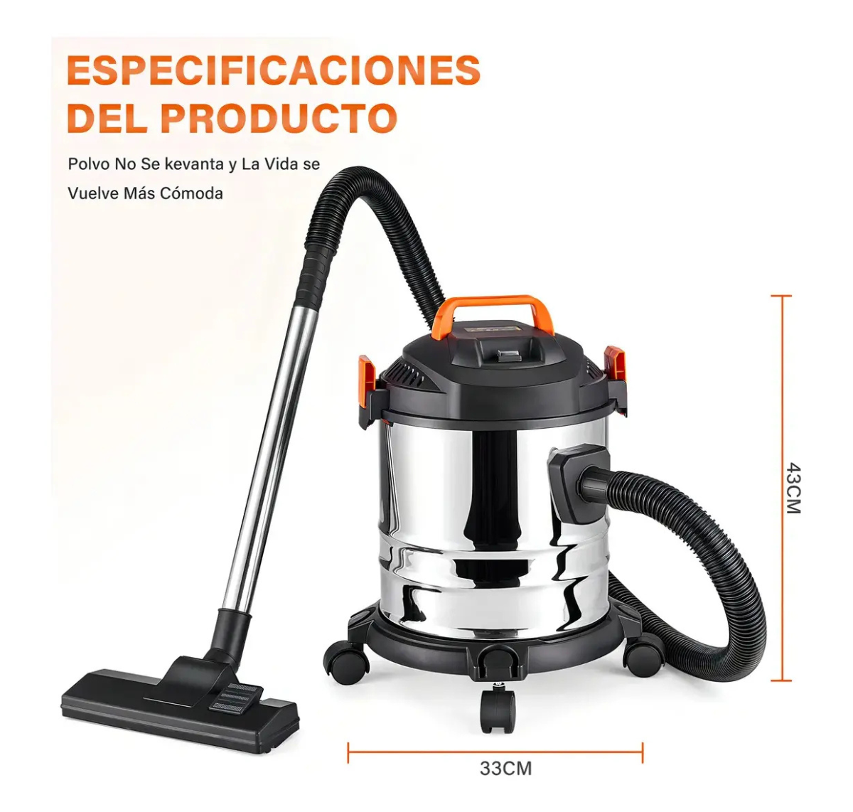 ASPIRADORA INDUSTRIAL ELÉCTRICA SÓLIDOS Y LÍQUIDOS 1500W 20L PLATEADA