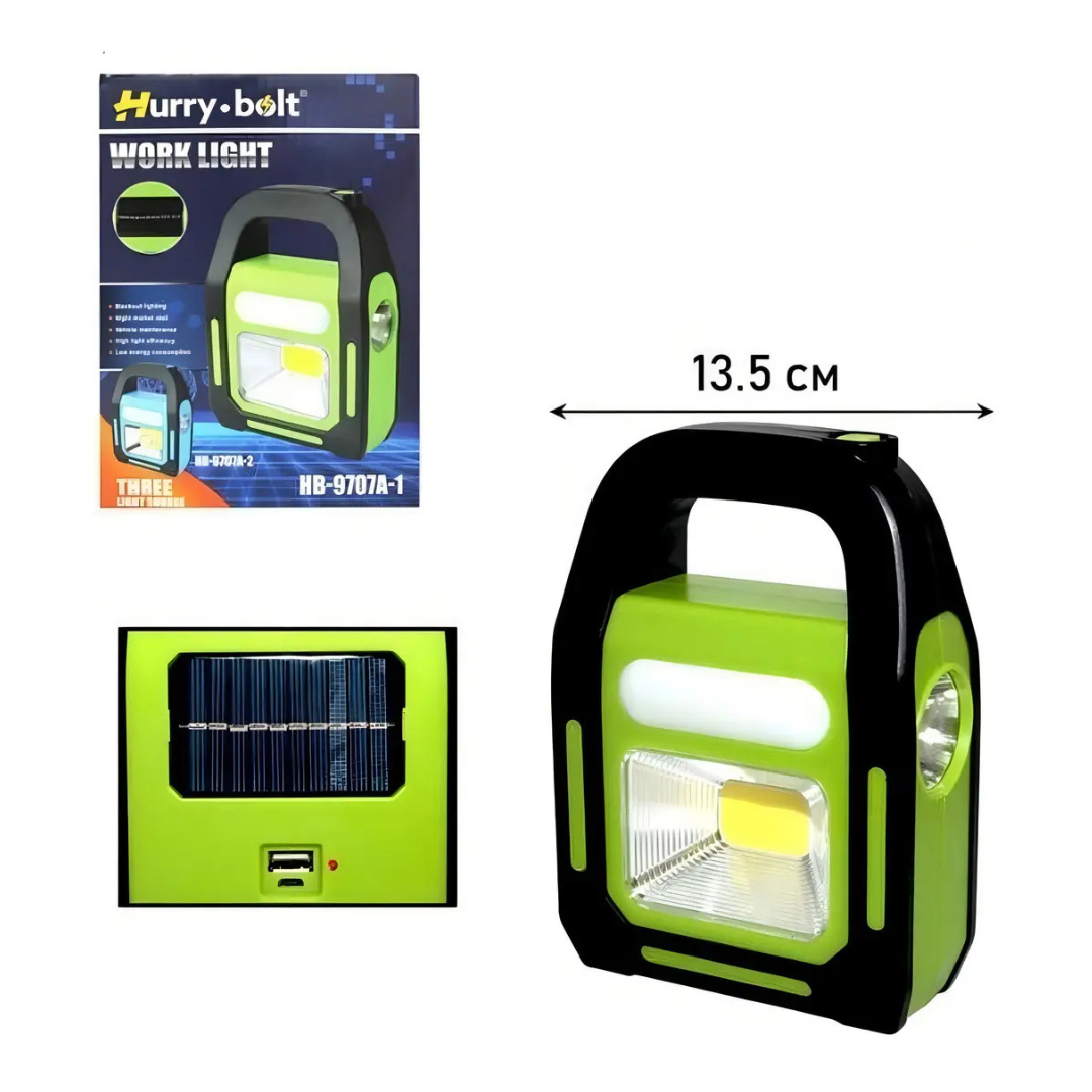 LINTERNA LED SOLAR RECARGABLE USB CON MANIJA Y 8H DE AUTONOMÍA