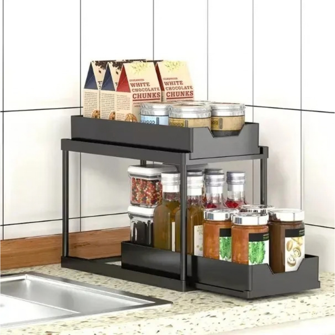 ORGANIZADOR DE COCINA DE 2 NIVELES NEGRO -MAXIMIZA TU ESPACIO