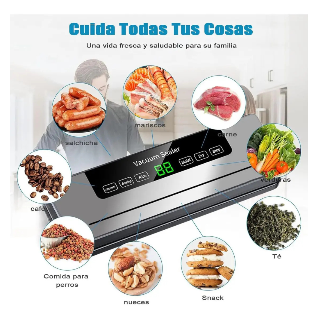 MÁQUINA SELLADORA AL VACÍO CON PANTALLA TÁCTIL Y 10 BOLSAS