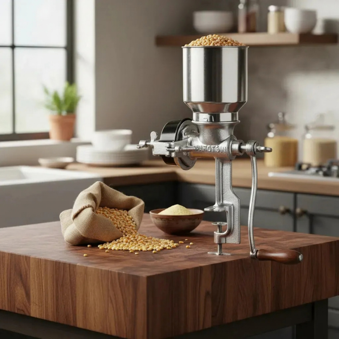 MOLINO MOLEDOR MANUAL METÁLICO PARA CHOCLO, MAÍZ, CAFÉ, CEREAL Y ARROZ