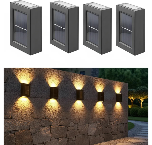 PACK 4 LUCES LÁMPARA FOCOS APLIQUE SOLAR LED EXTERIOR LUZ CÁLIDA
