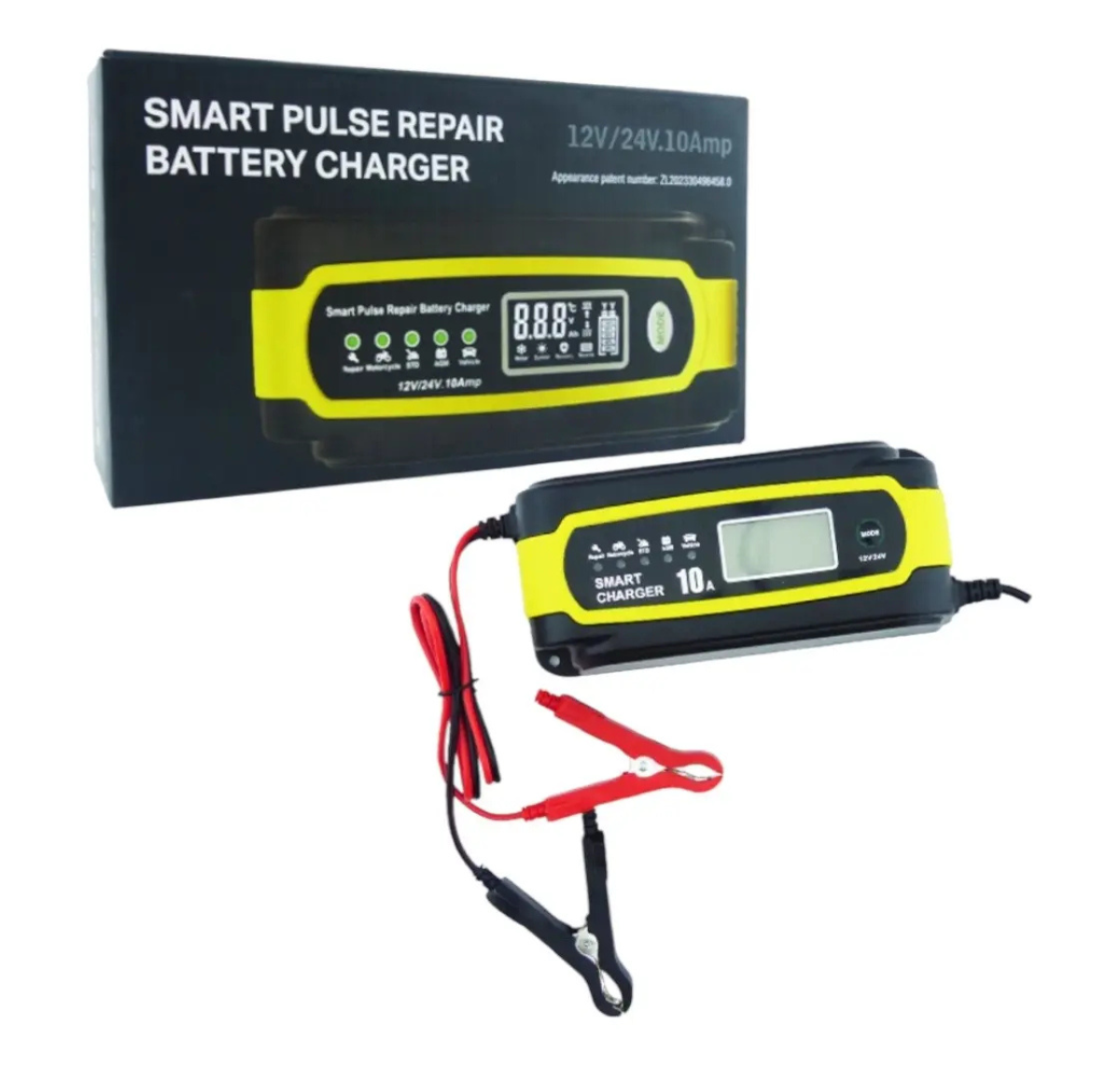 CARGADOR INTELIGENTE DE BATERÍA 12V / 24V 10A CON PANTALLA LCD