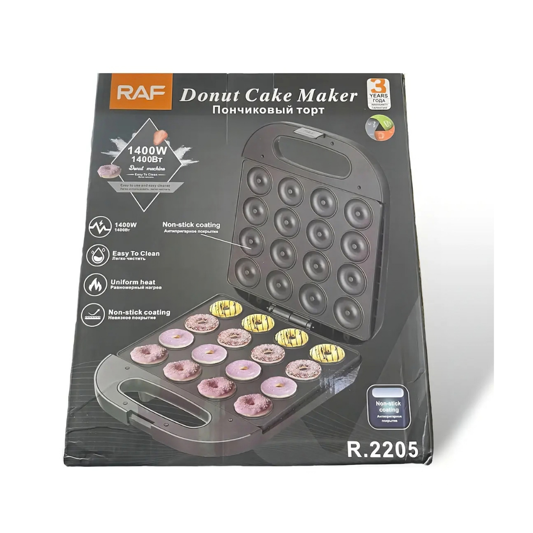 MÁQUINA MINI DONAS ANTIADHERENTE RAF 16 DONUTS NEGRO R2205