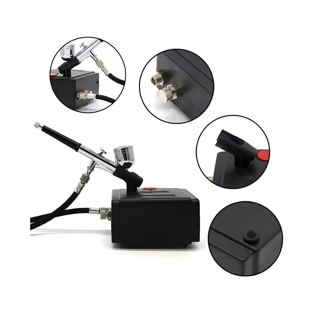 KIT AERÓGRAFO ELÉCTRICO DOBLE ACCIÓN CON COMPRESOR Y PISTOLA