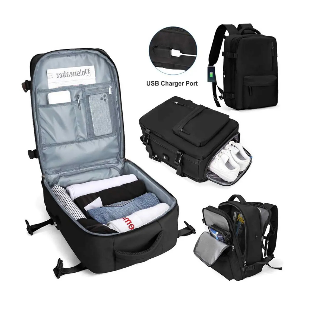 MOCHILA VIAJE 40L IMPERMEABLE NEGRA CON COMPARTIMIENTO