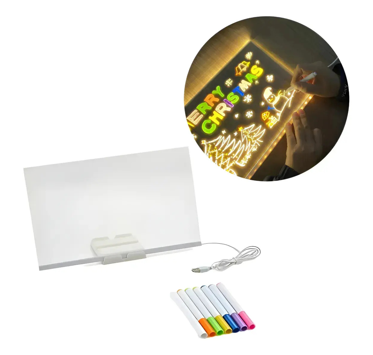PIZARRA LED ACRÍLICA 20X30 CM USB + 7 MARCADORES