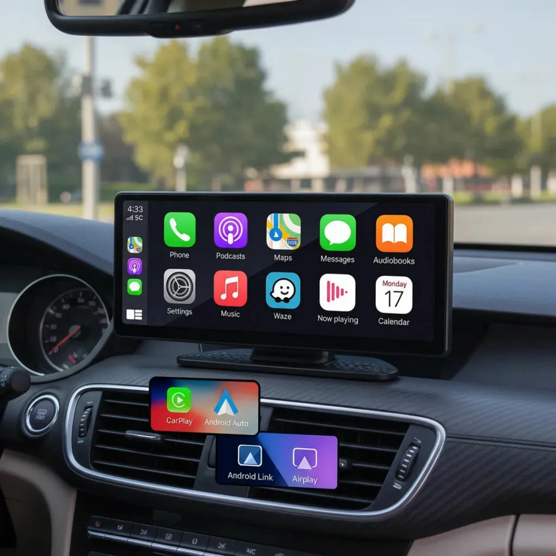 PANTALLA PORTÁTIL 10" CarPlay INALÁMBRICO CON CONTROL POR VOZ Y BLUETOOTH