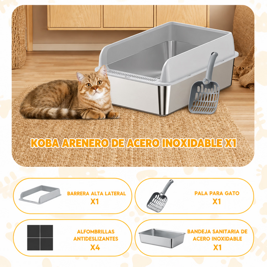 AARENERO BAÑO SANITARIO PARA GATOS + PALA ACERO INOXIDABLE GRIS