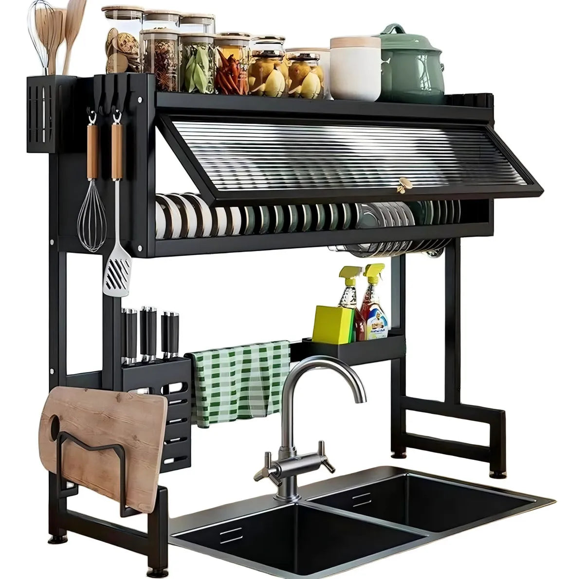 Escurridor Organizador De Platos Con Puerta 85 Cm Color Negro