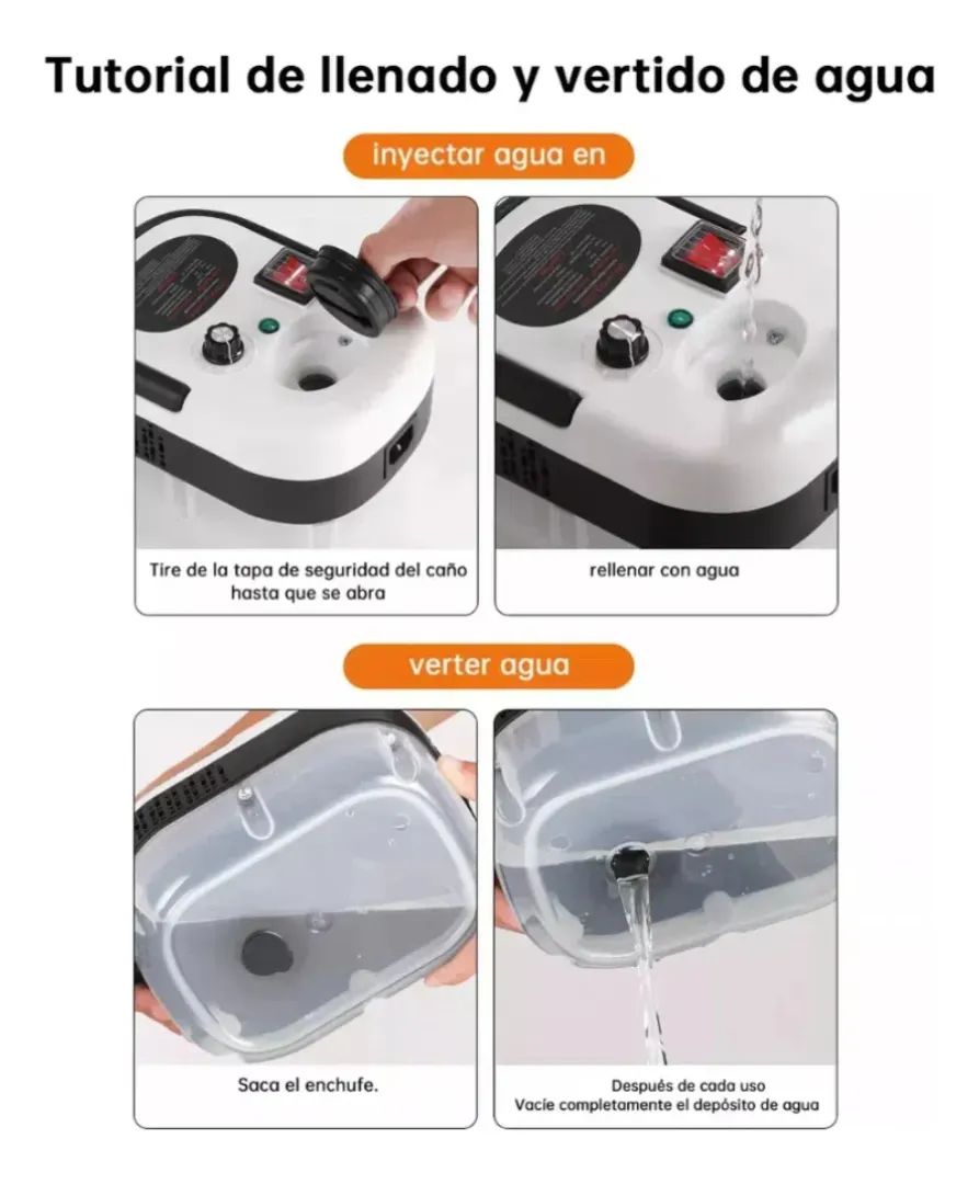 LIMPIADOR A VAPOR PORTÁTIL 2500W MULTIFUNCIONAL 1.2L BLANCO