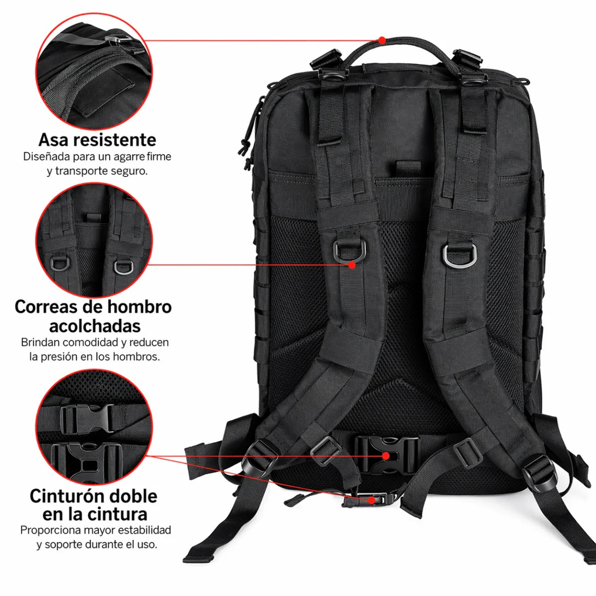 MOCHILA TÁCTICA MILITAR 50L IMPERMEABLE - MULTIUSO NEGRO