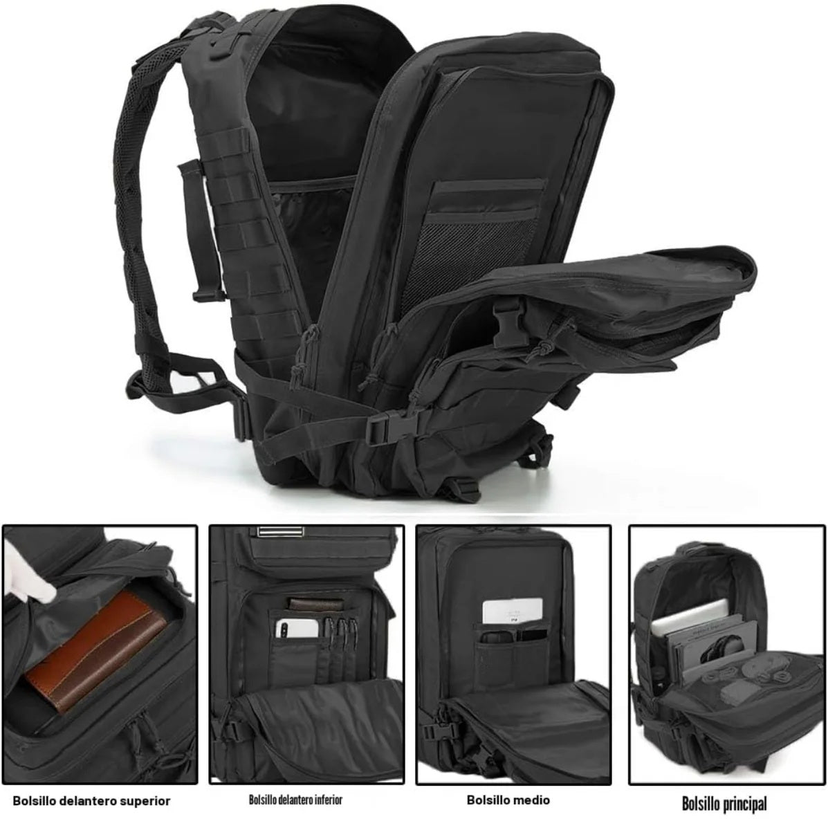 MOCHILA TÁCTICA MILITAR 50L IMPERMEABLE - MULTIUSO NEGRO