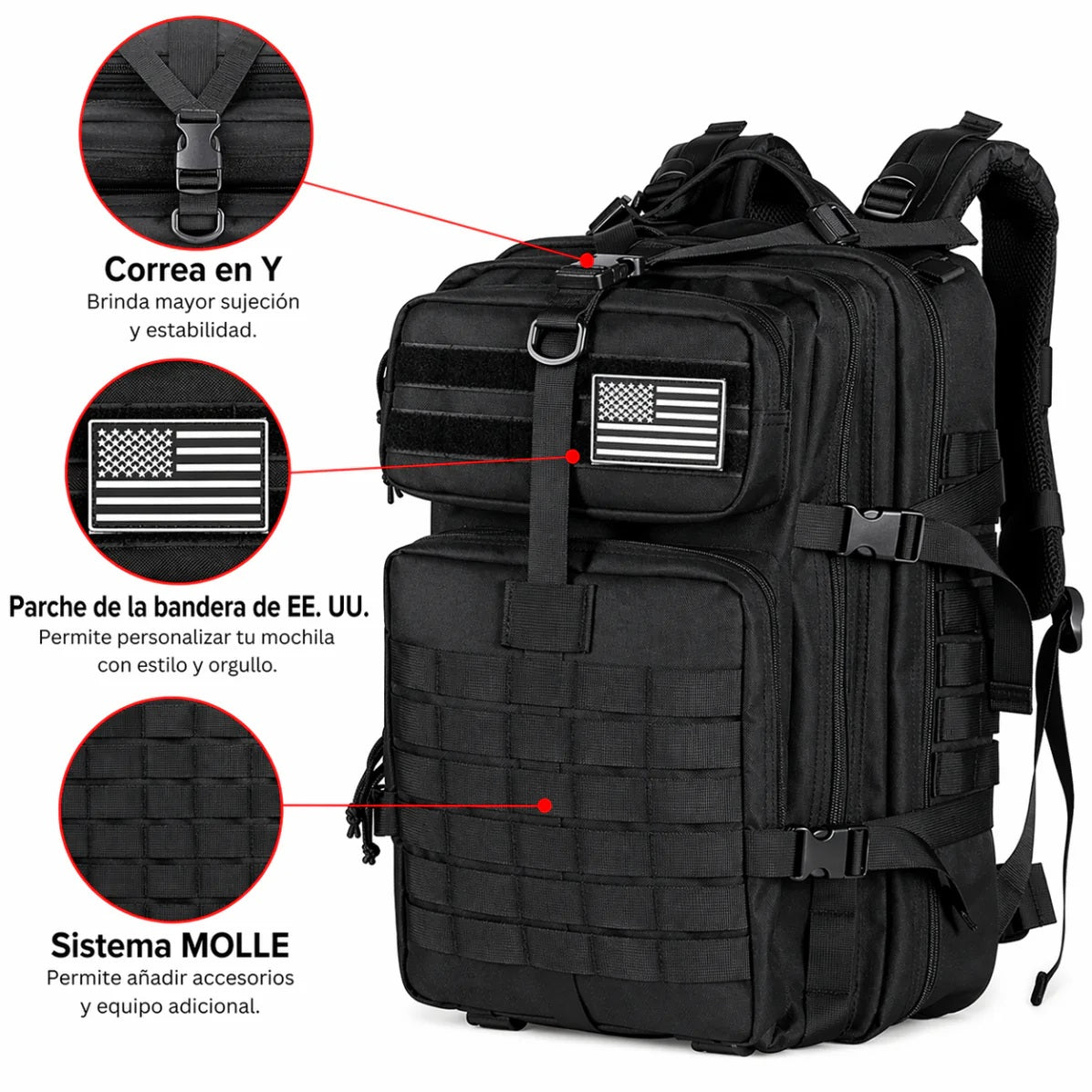 MOCHILA TÁCTICA MILITAR 50L IMPERMEABLE - MULTIUSO NEGRO