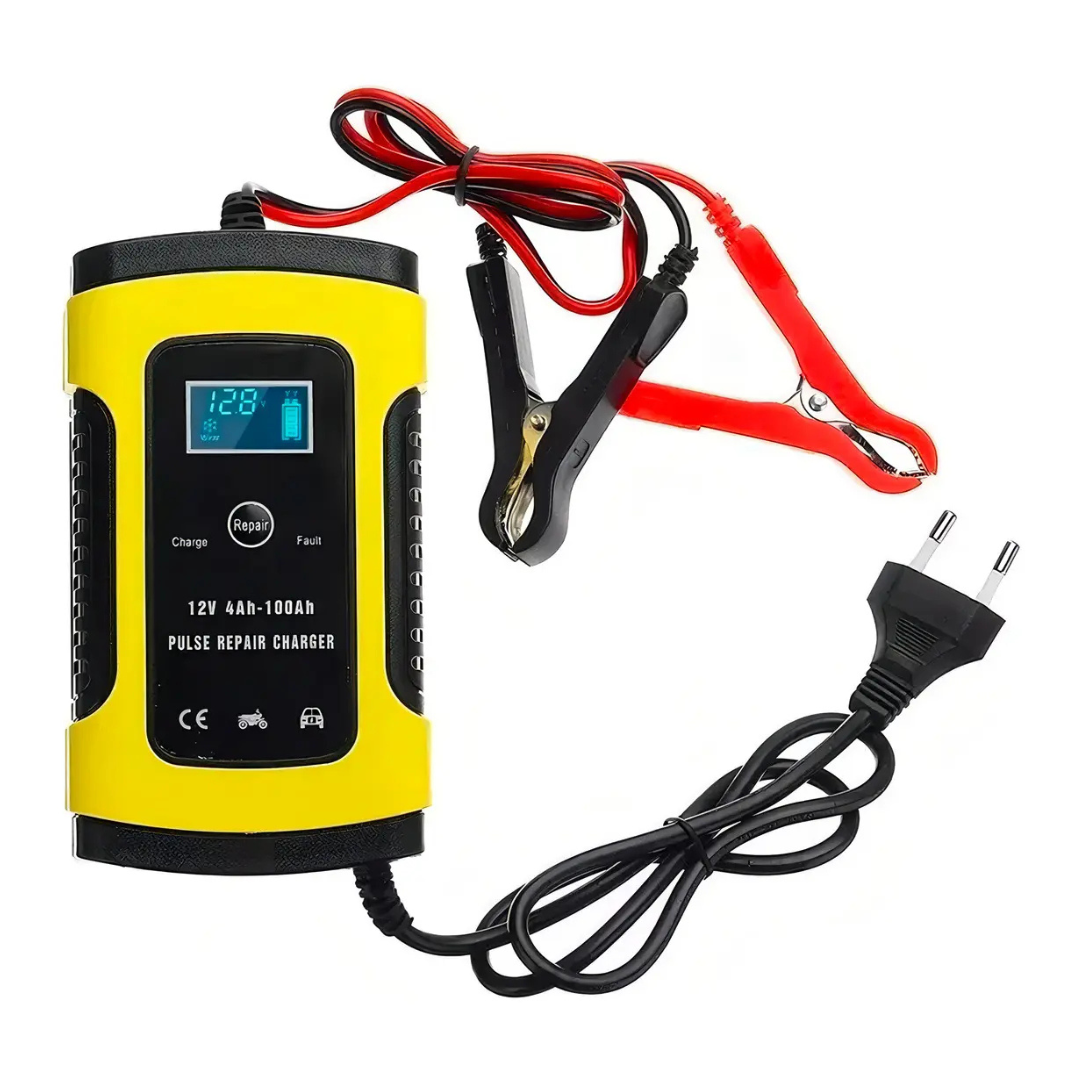 CARGADOR DE BATERÍA INTELIGENTE 12V 6A CON PANTALLA LCD PARA AUTO Y MOTO