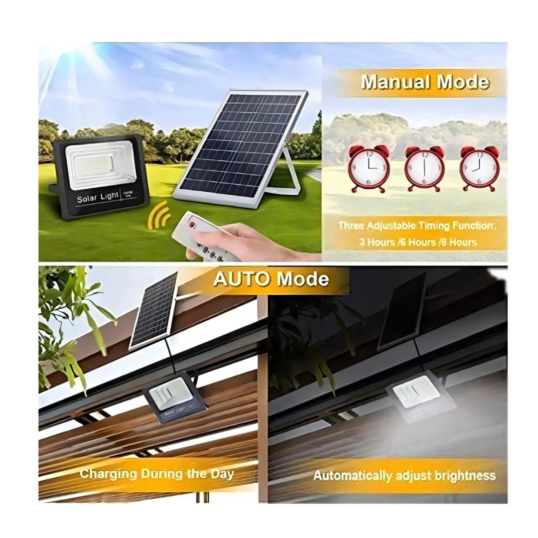FOCO SOLAR LED 1000W EXTERIOR IP67 CON PANEL SOLAR Y CONTROL REMOTO