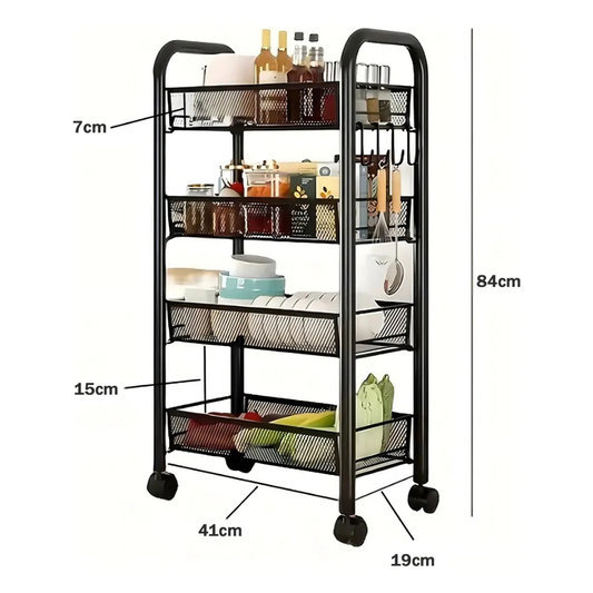 CARRITO ORGANIZADOR MULTIUSO CON RUEDAS 4 NIVELES -NEGRO