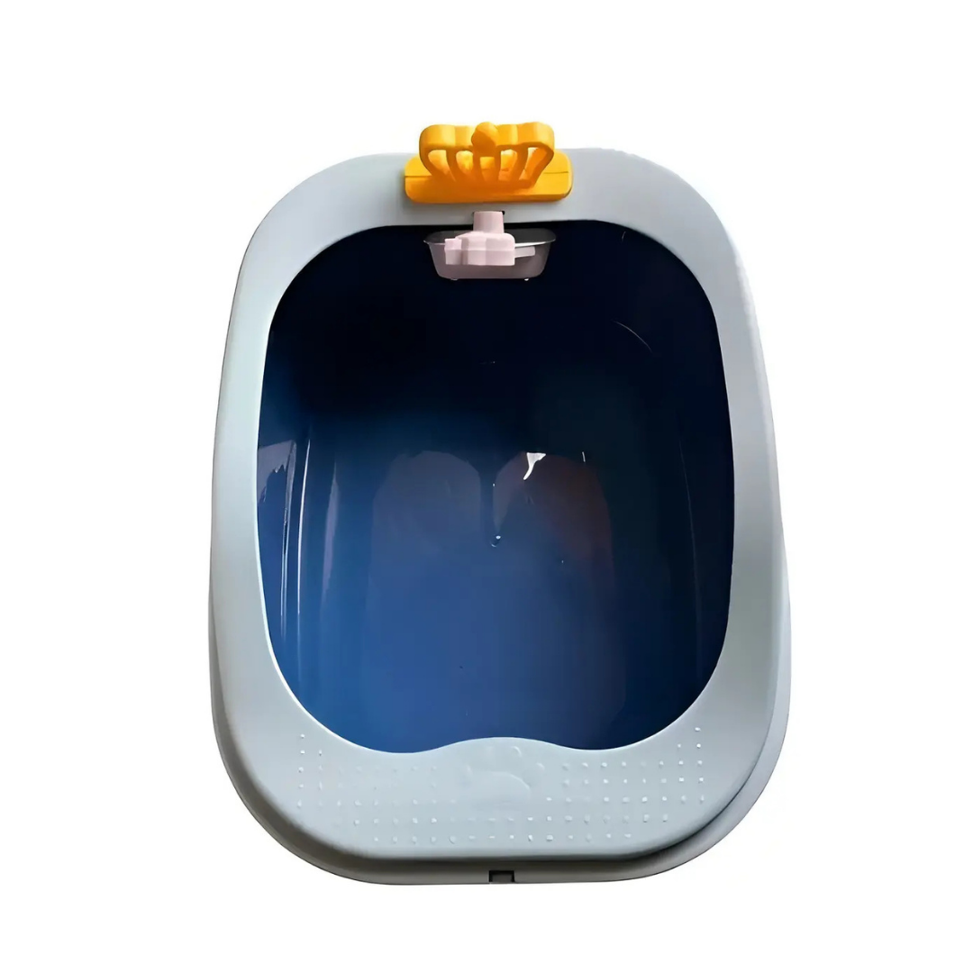 ARENERO PARA GATOS ABIERTO DE PLÁSTICO AZUL CON PALA