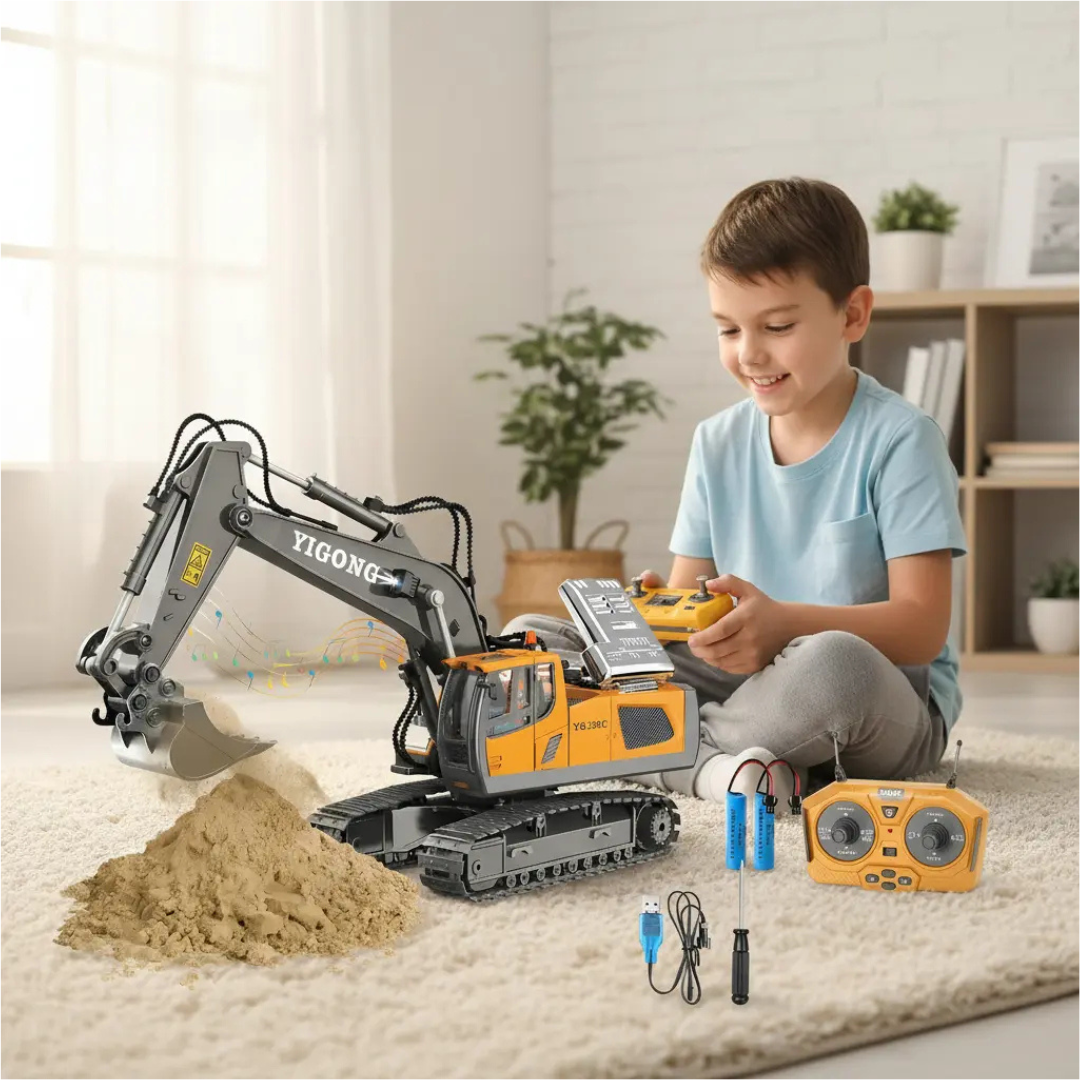 EXCAVADORA A CONTROL REMOTO 11 CANALES DE ALEACIÓN PARA NIÑOS