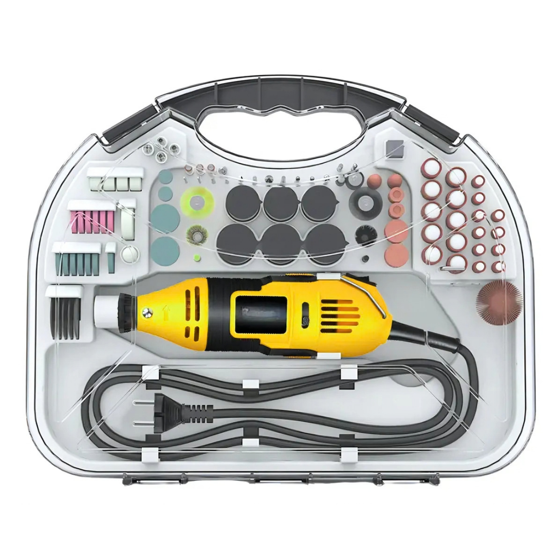 KIT MINITORNO TASBEL 211 PIEZAS CON MANDRIL TIPO DREMEL Y MALETÍN