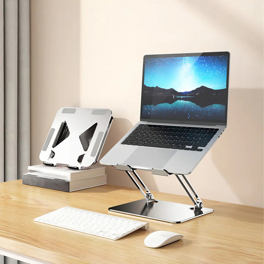 SOPORTE NOTEBOOK LAPTOP MAC PLEGABLE AJUSTABLE ANTIDESLIZANTE GRIS OSCURO
