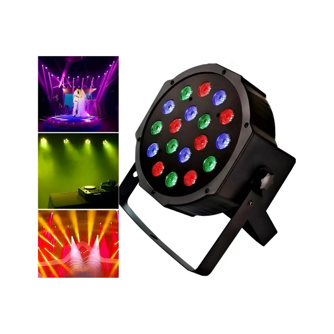 PACK X2 FOCOS LED RGB 18 LUCES DMX PARA FIESTA DISCO ESCENARIO DJ