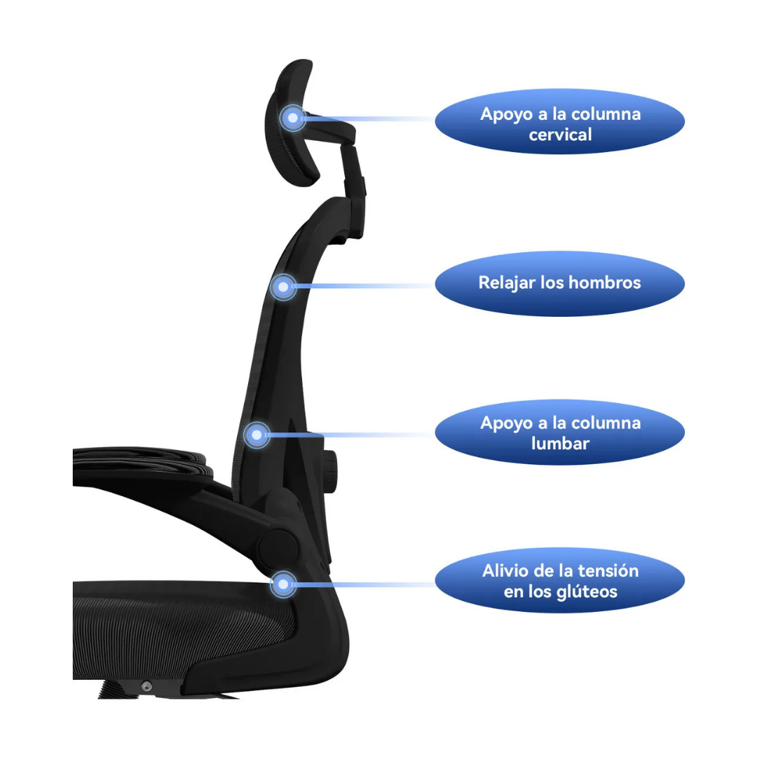 SILLA ERGONÓMICA PARA OFICINA CON SOPORTE LUMBAR AJUSTABLE -COLOR NEGRO