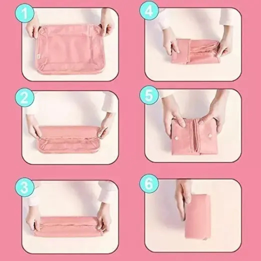 KIT ORGANIZADOR DE MALETA SET DE 8 BOLSAS PARA VIAJE Y EQUIPAJE- COLOR ROSADO