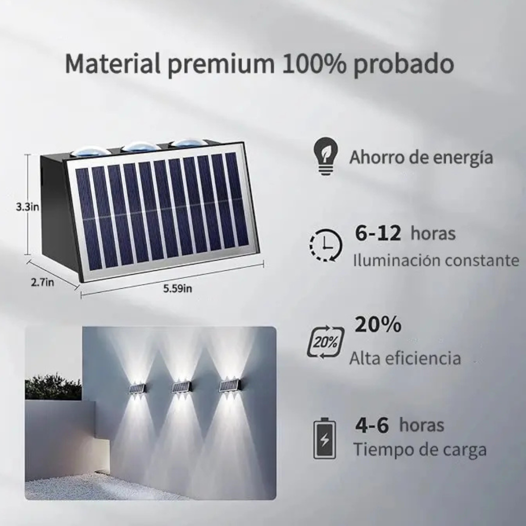PACK DE 2 AMPLIQUES SOLARES 6 LED IMPERMEABLES PARA EXTERIOR