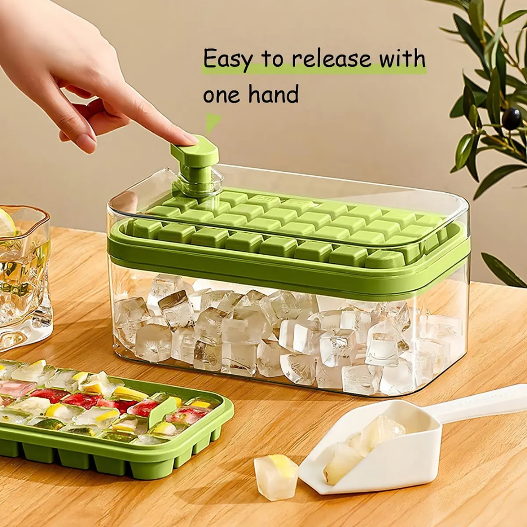 PACK DE CUBETERAS PARA HIELO CON TAPA Y CUCHARA -VERDE
